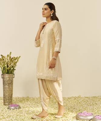 Beige zahra - short kurta with dhoti and dupatta 5