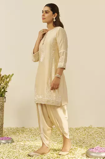 Beige zahra - short kurta with dhoti and dupatta