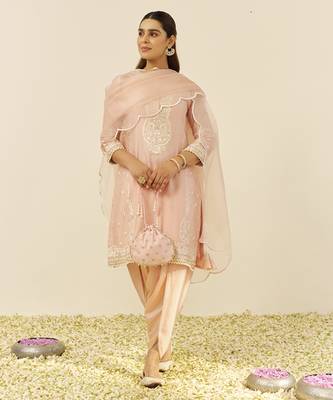 Off rose zahra - short kurta with dhoti and dupatta 1