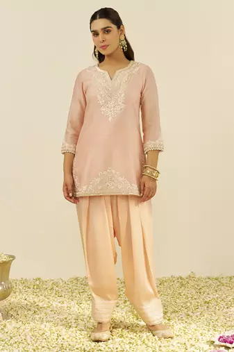 Blush pink sara - short kurta with salwar and dupatta