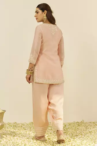 Blush pink sara - short kurta with salwar and dupatta