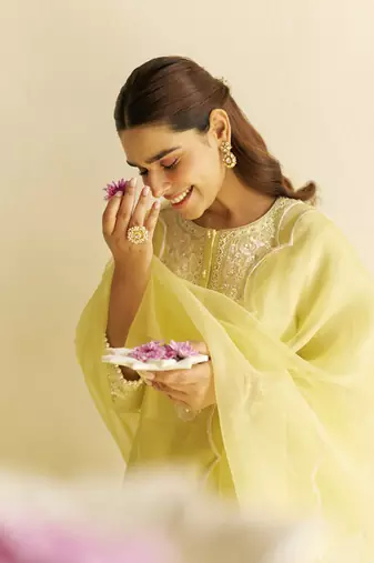 Lemon yellow sara - short kurta with salwar and dupatta