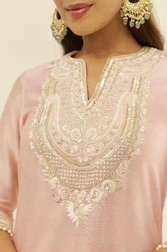 Off rose haniya - short kurta with salwar and dupatta
