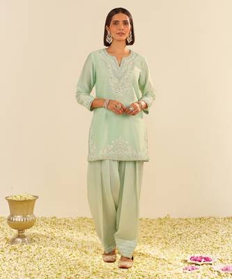 Mint green haniya - short kurta with salwar 1