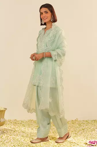 Mint green haniya - short kurta with salwar and dupatta