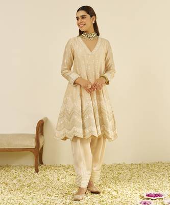 Beige meeram - short anarkali with salwar 1