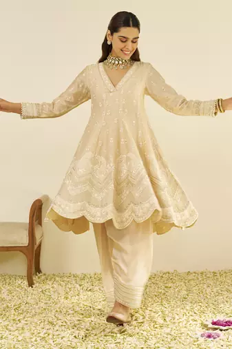 Beige meeram - short anarkali with salwar