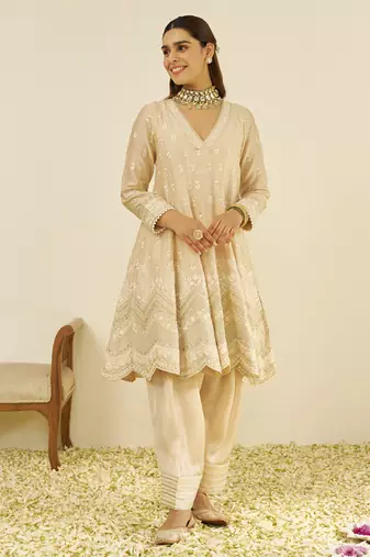 Beige meeram - short anarkali with salwar and dupatta