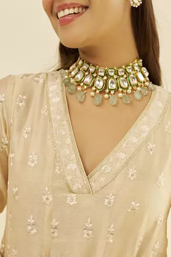 Beige meeram - short anarkali with salwar and dupatta