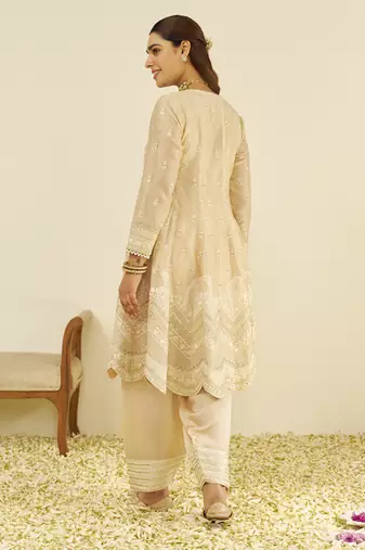 Beige meeram - short anarkali with salwar and dupatta