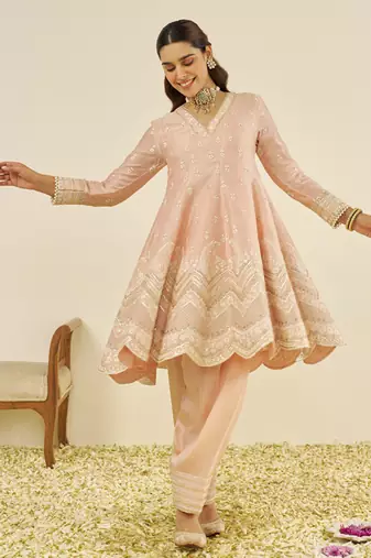 Off rose meeram - short anarkali with salwar and dupatta