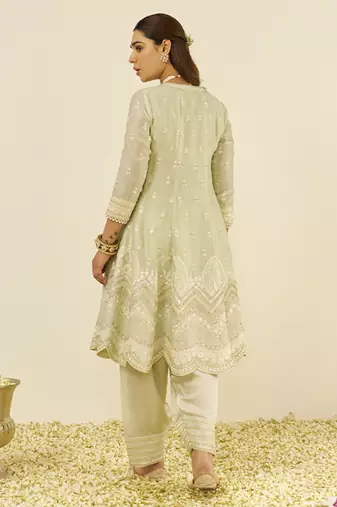 Mint green meeram - short anarkali with salwar