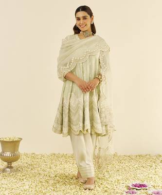 Mint green meeram - short anarkali with salwar and dupatta 1