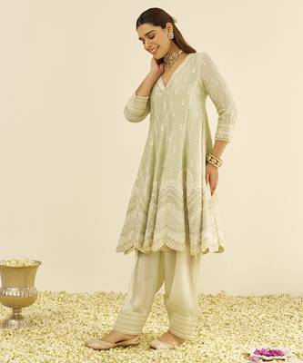 Mint green meeram - short anarkali with salwar and dupatta 2