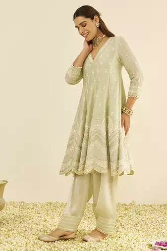 Mint green meeram - short anarkali with salwar and dupatta