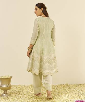 Mint green meeram - short anarkali with salwar and dupatta 3