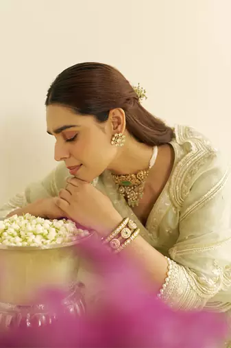Mint green meeram - short anarkali with salwar and dupatta