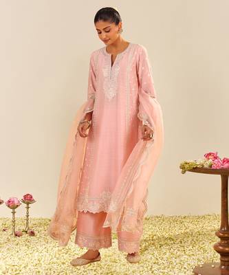 Blush pink sumaiya - a-line kurta with palazzo and dupatta 1