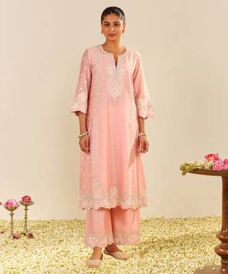 Blush pink sumaiya - a-line kurta with palazzo and dupatta 2