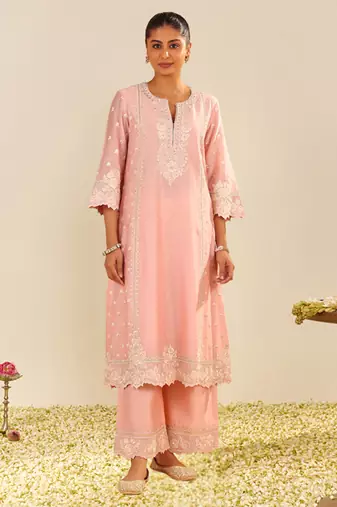 Blush pink sumaiya - a-line kurta with palazzo and dupatta