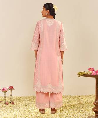 Blush pink sumaiya - a-line kurta with palazzo and dupatta 3