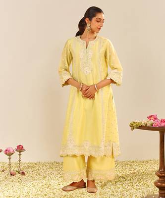 Lemon yellow sumaiya - a-line kurta with palazzo 1