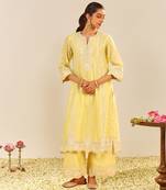 Lemon yellow sumaiya - a-line kurta with palazzo