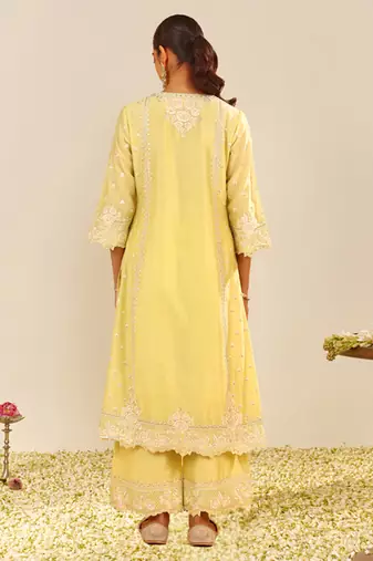 Lemon yellow sumaiya - a-line kurta with palazzo