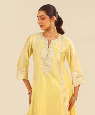 Lemon yellow sumaiya - a-line kurta with palazzo 3