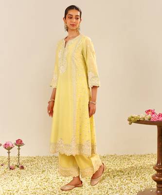 Lemon yellow sumaiya - a-line kurta with palazzo 4