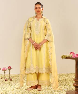 Lemon yellow sumaiya - a-line kurta with palazzo and dupatta 1