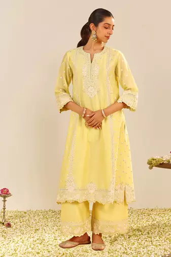 Lemon yellow sumaiya - a-line kurta with palazzo and dupatta