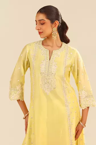 Lemon yellow sumaiya - a-line kurta with palazzo and dupatta