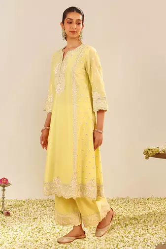 Lemon yellow sumaiya - a-line kurta with palazzo and dupatta