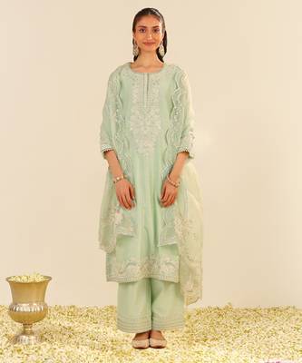 Mint green sereen - a-line kurta with palazzo and dupatta 1