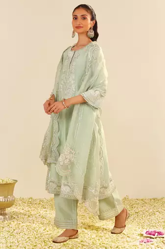 Mint green sereen - a-line kurta with palazzo and dupatta