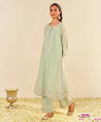 Mint green sereen - a-line kurta with palazzo and dupatta 3
