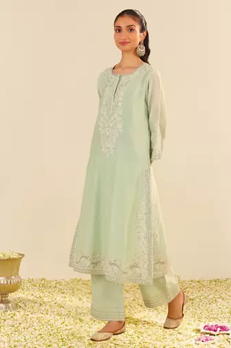 Mint green sereen - a-line kurta with palazzo and dupatta