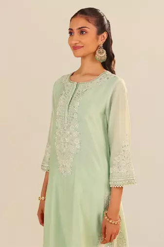 Mint green sereen - a-line kurta with palazzo and dupatta