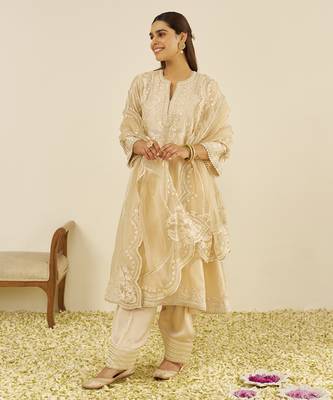 Beige maaroofa - long chauga with salwar 1