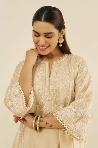Beige maaroofa - long chauga with salwar