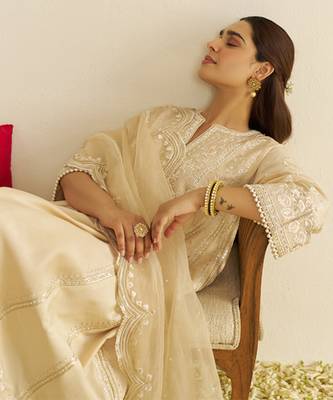 Beige maaroofa - long chauga with salwar 5