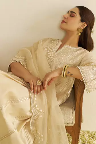 Beige maaroofa - long chauga with salwar