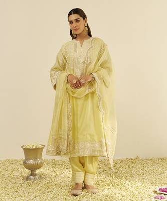 Lemon yellow maziya - long chauga with salwar and dupatta 1