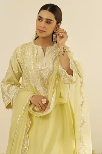 Lemon yellow maziya - long chauga with salwar and dupatta