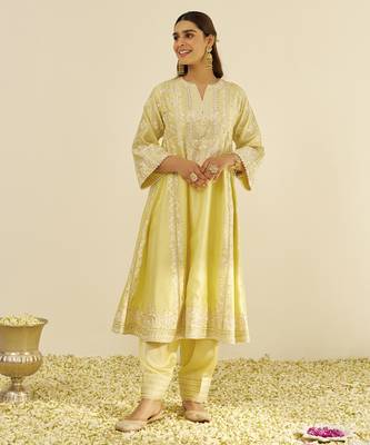 Lemon yellow maziya - long chauga with salwar and dupatta 5