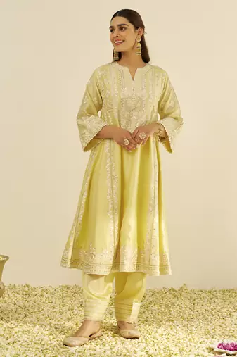 Lemon yellow maziya - long chauga with salwar and dupatta