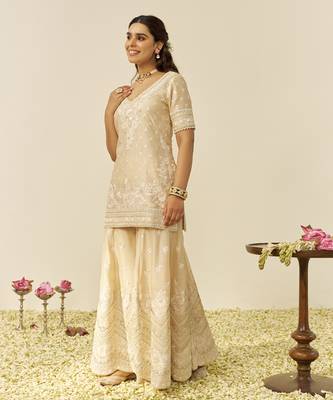 Beige sameeha - short kurta with sharara 1