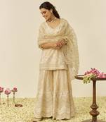 Beige sameeha - short kurta with sharara and dupatta