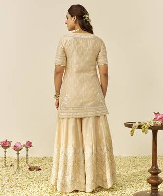 Beige sameeha - short kurta with sharara and dupatta 4